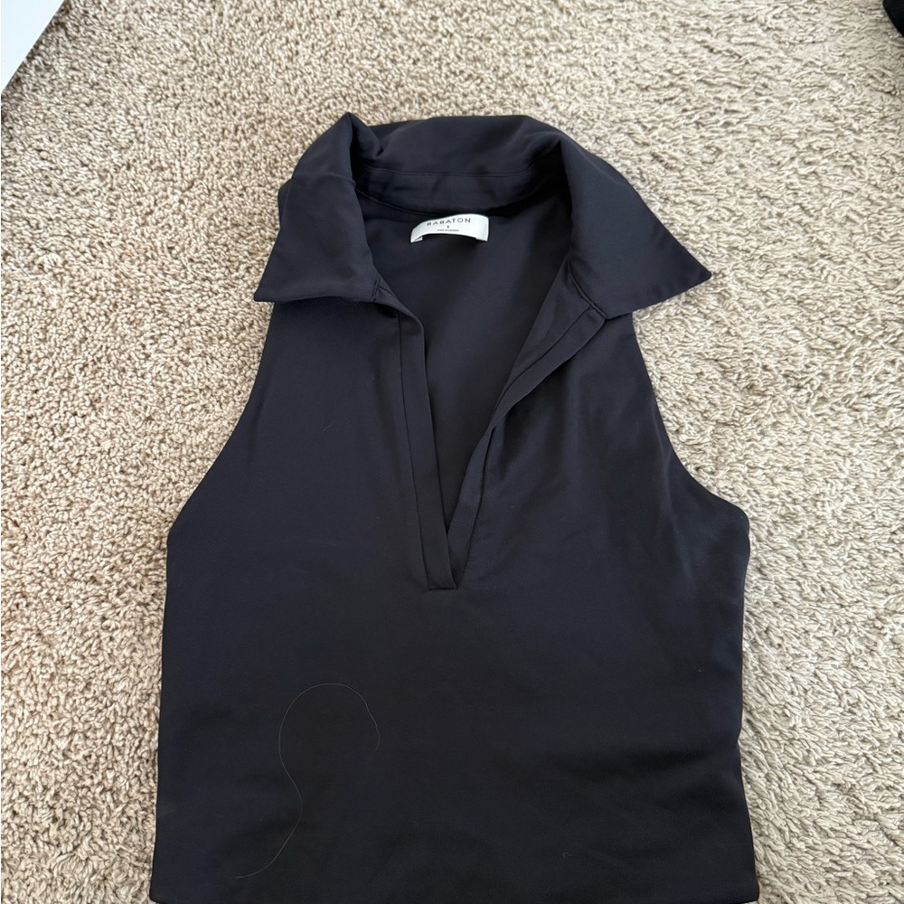 Black Sleeveless Collared Top